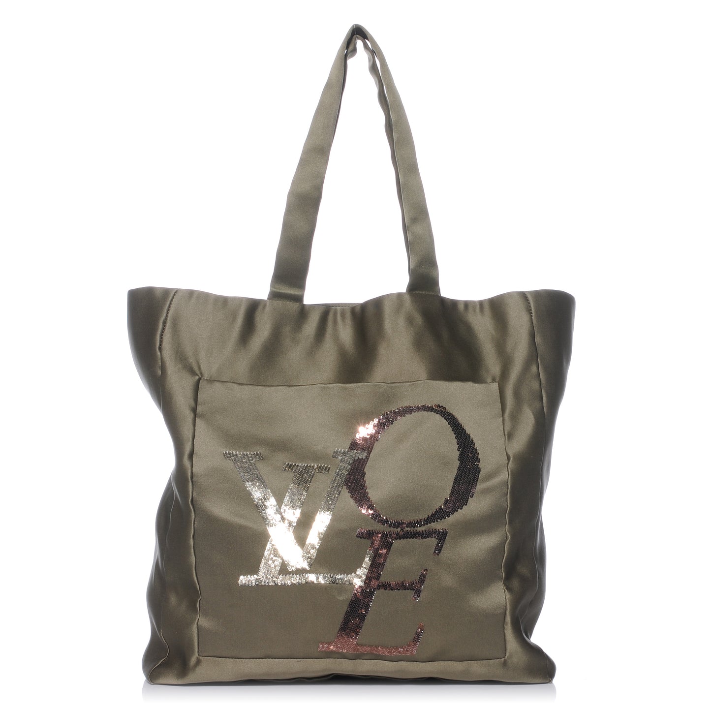 Satin Sequin That s LOVE Tote Kaki