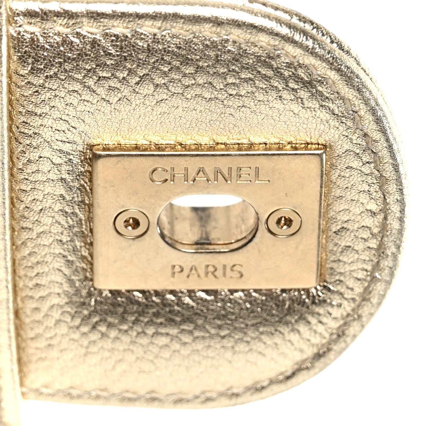 Metallic Caviar Quilted Mini Rectangular CC Slide Flap Light Gold