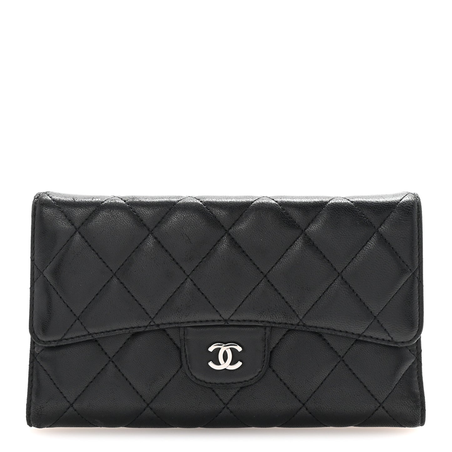 Lambskin Quilted Large Flap Wallet Black
