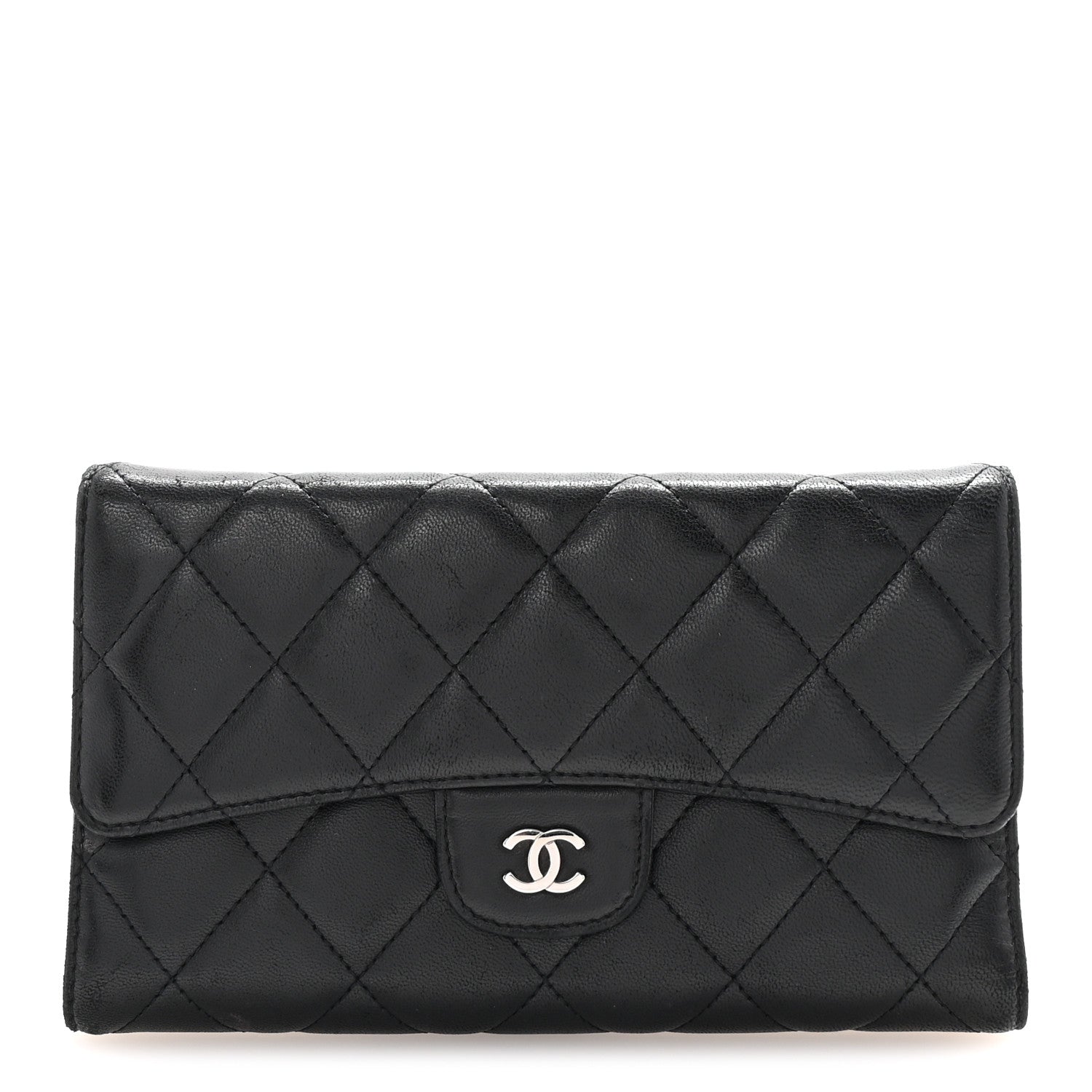 Chanel Lambskin Quilted Large Flap Wallet Black 1 of 8