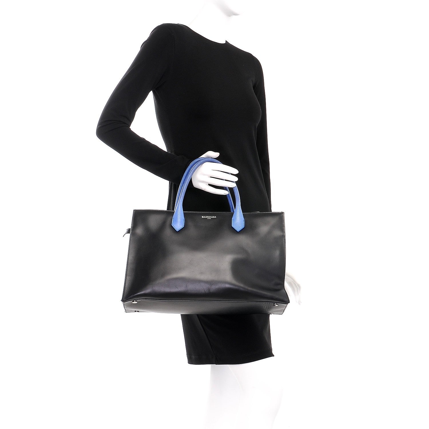 Balenciaga Calfskin Karung Padlock Nude Work S Top Handle Black Electric Bleu 3 of 17