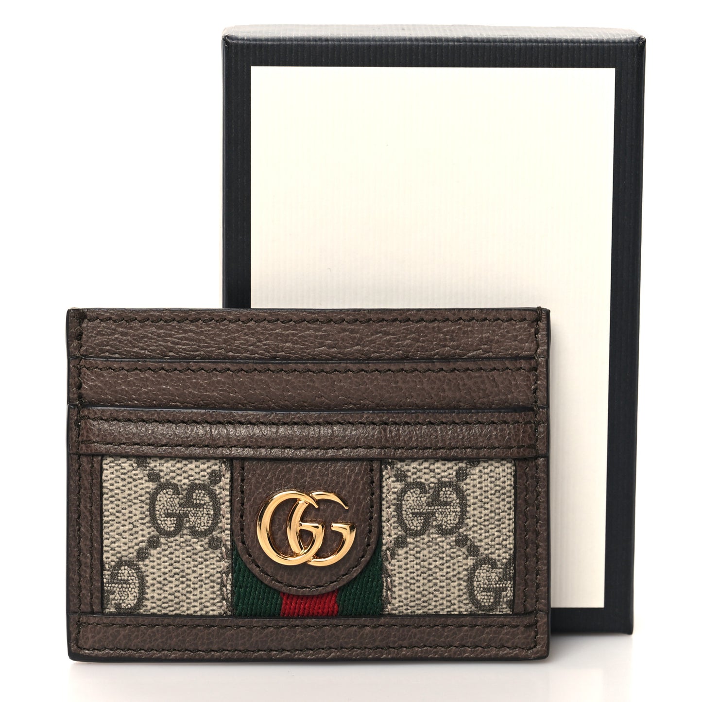 GG Supreme Monogram Textured Dollar Calfskin Ophidia Card Holder Beige Ebony New Acero