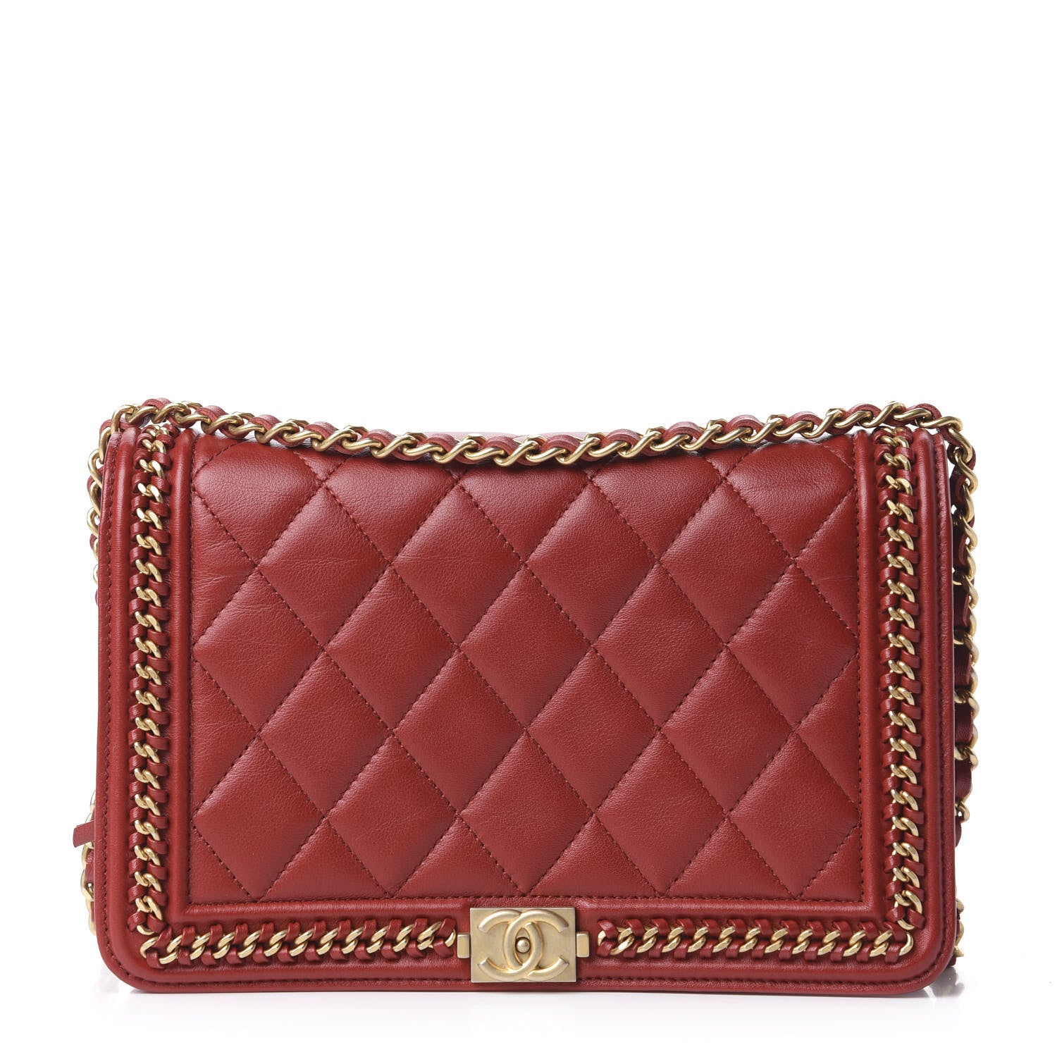 Chanel Calfskin Quilted Chain Around Boy Wallet On Chain WOC Red 1 of 10