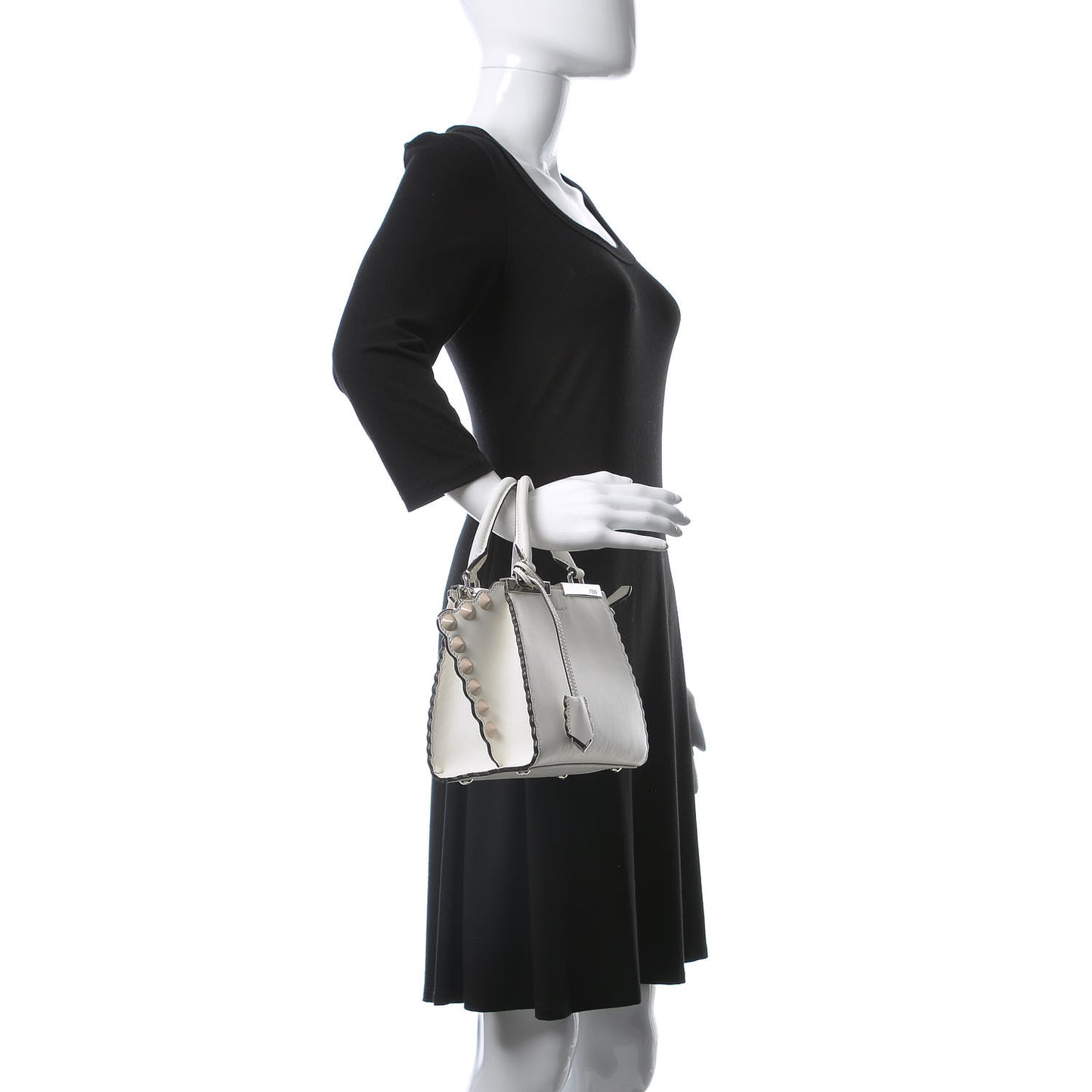 Vitello Dolce Scalloped Studded Mini 3Jours Tote White Ice Nuvola