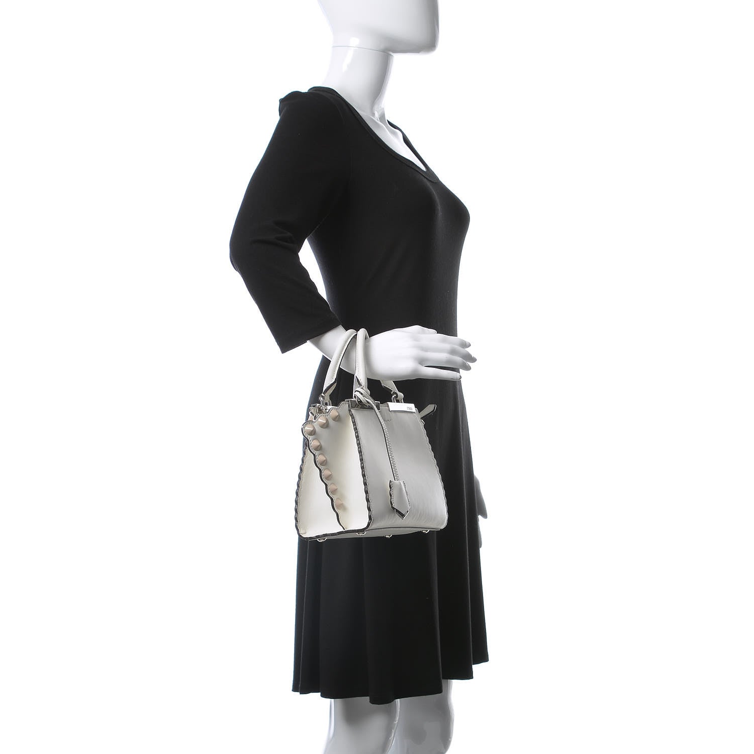Fendi Vitello Dolce Scalloped Studded Mini 3Jours Tote White Ice Nuvola 3 of 13