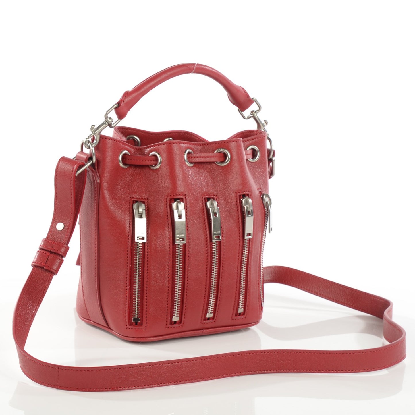 Sheepskin Small Emmanuelle Zip Bucket Bag Red