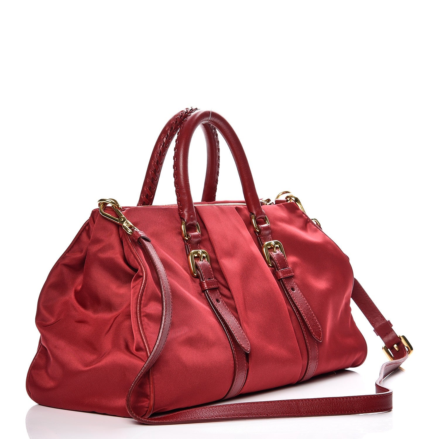 Prada Tessuto Nylon Soft Calf Shopping Satchel Cherry 4 of 9