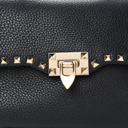 Valentino Garavani Pebbled Calfskin Rockstud Single Handle Flap Bag Black 9 of 9