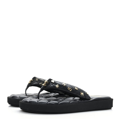 Chanel Lambskin Quilted Padded Charms Thong Sandals 39.5 Black 3 of 7