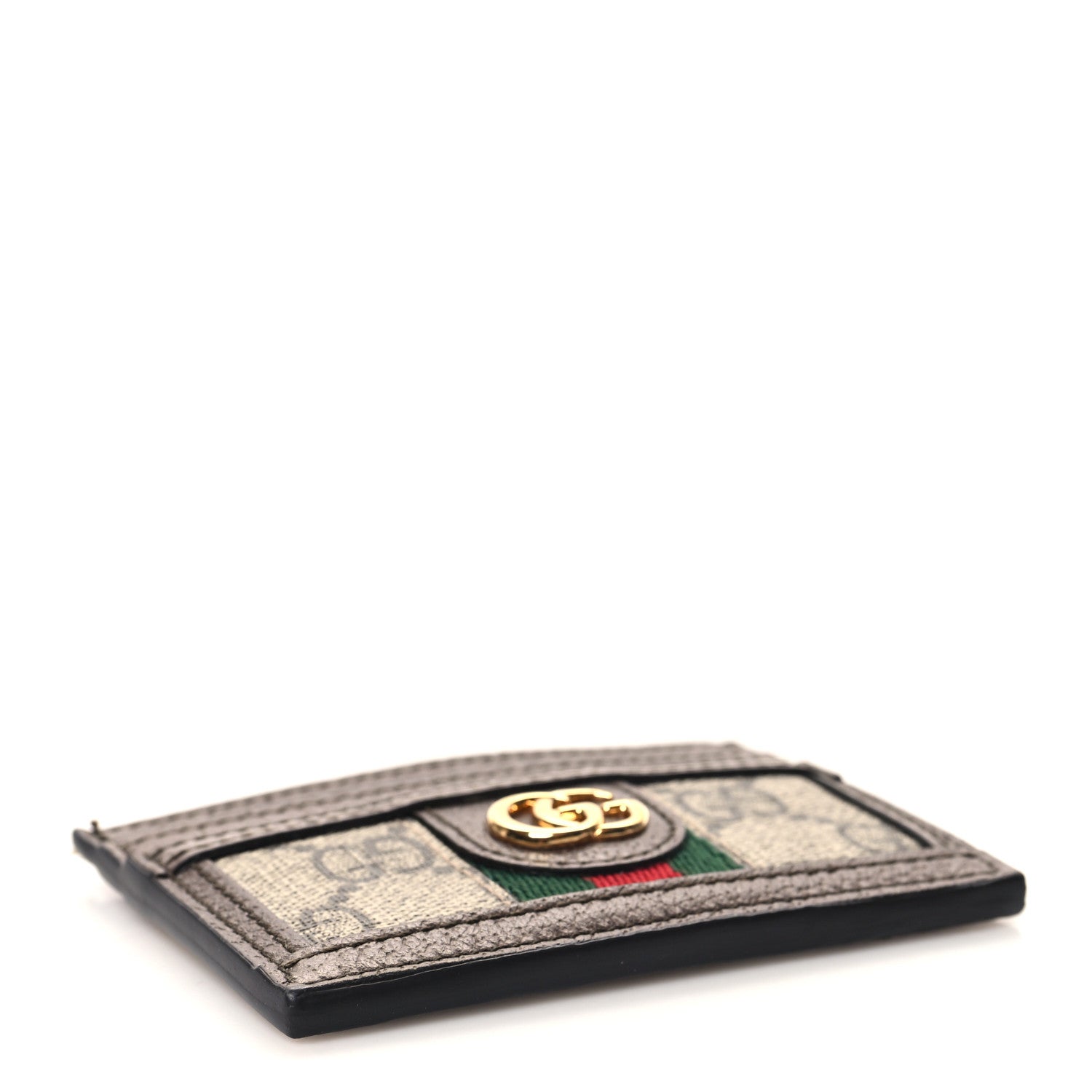 Gucci GG Supreme Monogram Textured Dollar Calfskin Ophidia Card Holder Beige Ebony New Acero 4 of 7