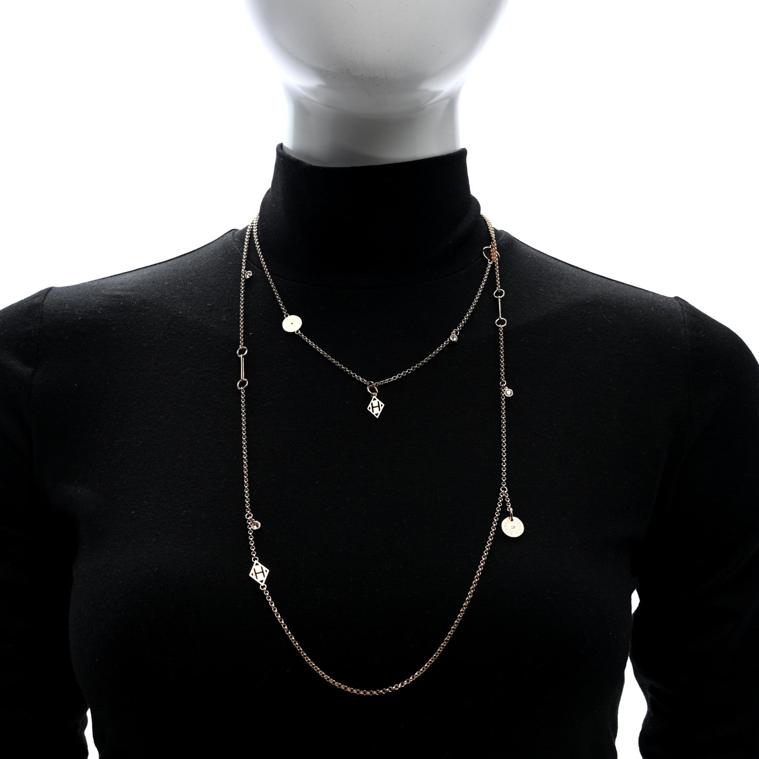 Hermes 18K Rose Gold Diamond Long Gambade Necklace 2 of 5