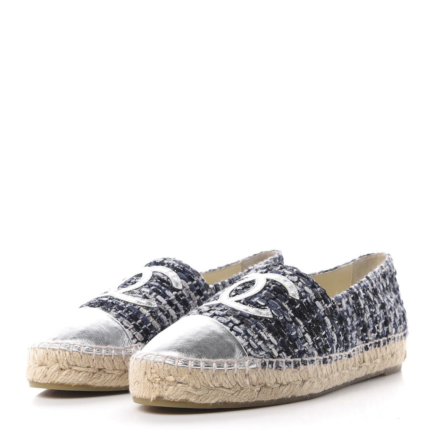 Metallic Tweed Lambskin CC Espadrilles 38 Black Silver