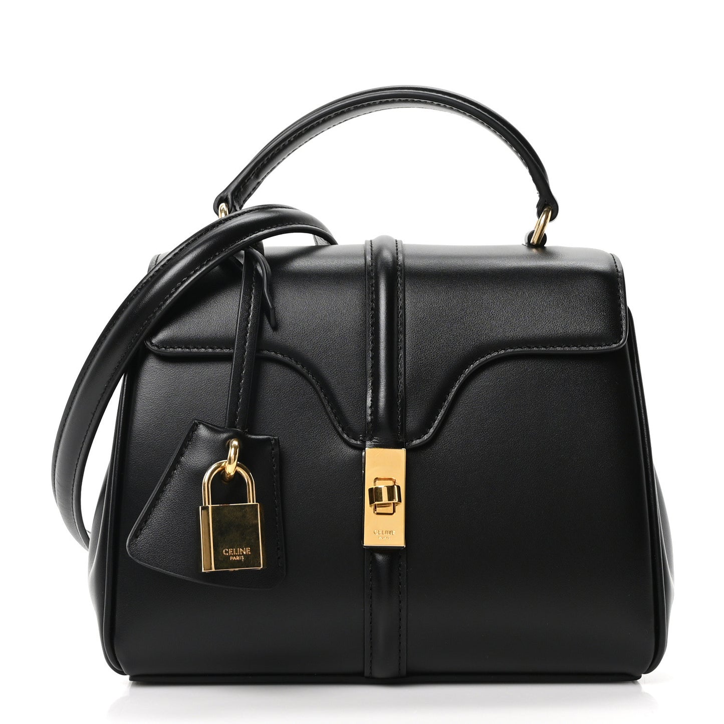 Satinated Calfskin Mini 16 Top Handle Bag Black