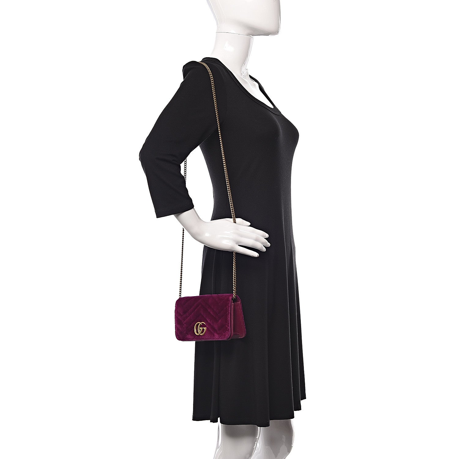 Gucci Velvet Matelasse GG Marmont Mini Bag Fuchsia Violet Cyclamen 2 of 10