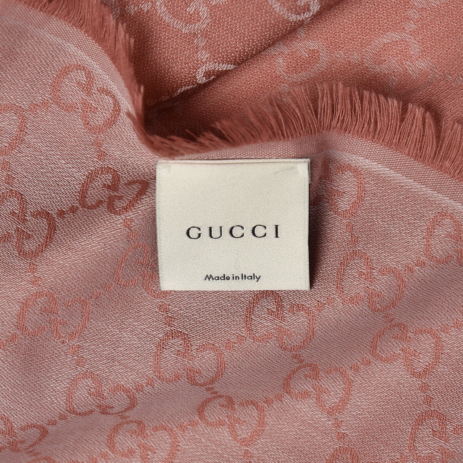 Gucci Wool Silk Monogram GGWeb Fringe Shawl Old Rose Pink 4 of 4