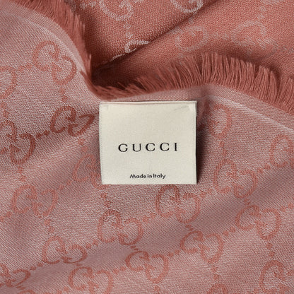 Gucci Wool Silk Monogram GGWeb Fringe Shawl Old Rose Pink 4 of 4