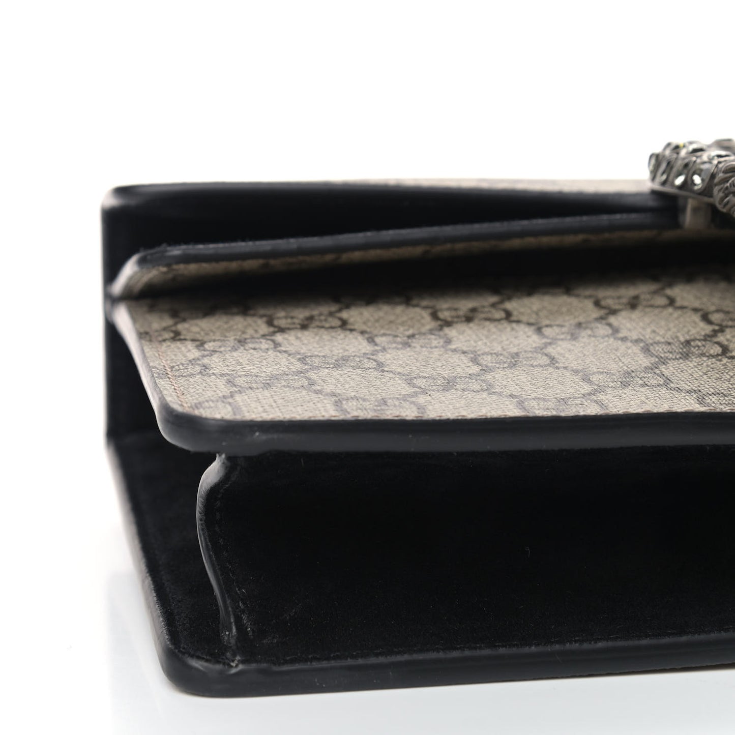 GG Supreme Monogram Suede Crystal Small Dionysus Shoulder Bag Beige Ebony Black