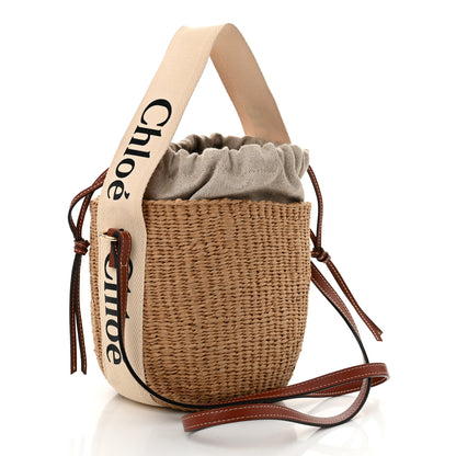 Chloe X MIFUKO Raffia Calfskin Small Woody Basket Shoulder Bag Black Beige 3 of 10