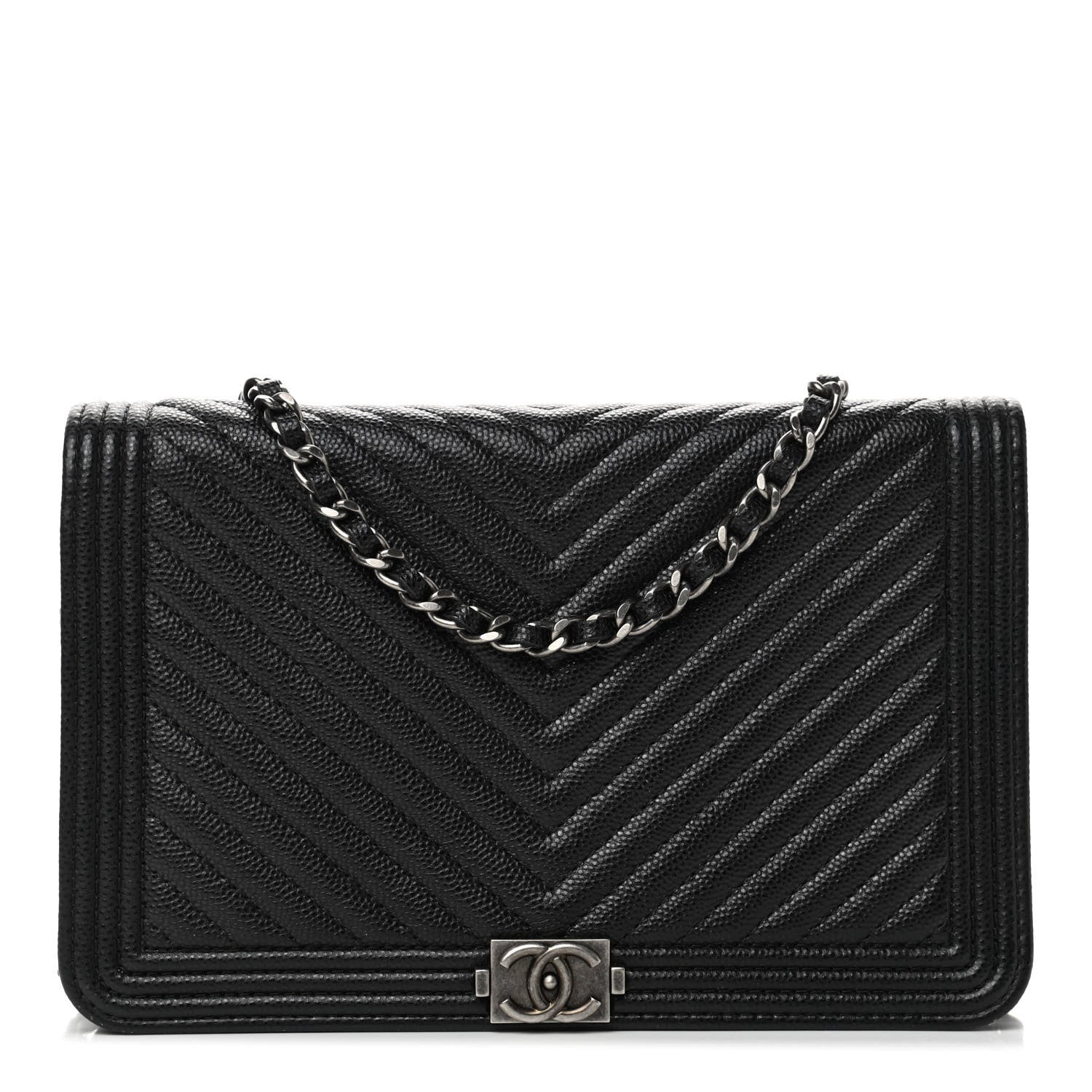 Chanel Caviar Chevron Quilted Boy Wallet On Chain WOC Black 1 of 4