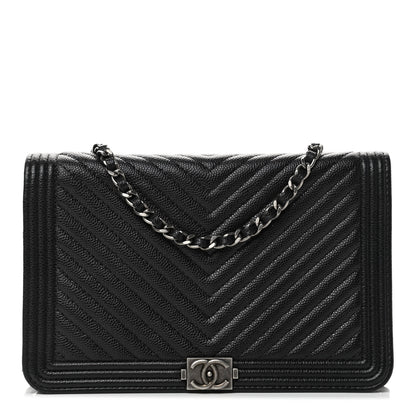 Chanel Caviar Chevron Quilted Boy Wallet On Chain WOC Black 1 of 4