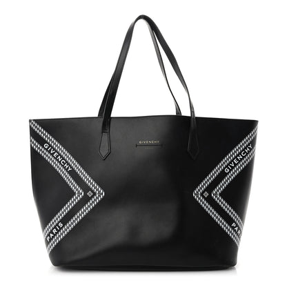Givenchy Smooth Calfskin Logo Chain Wing Shopper Tote Black White 3 of 14