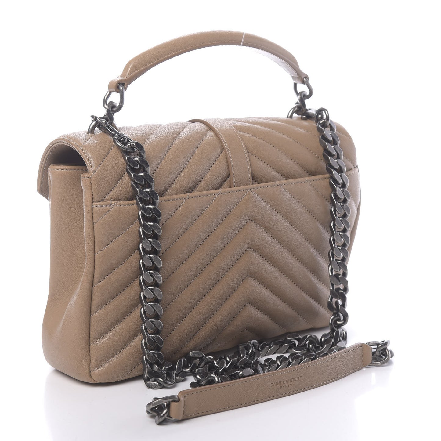 Sheepskin Matelasse Chevron Monogram Medium College Bag Taupe