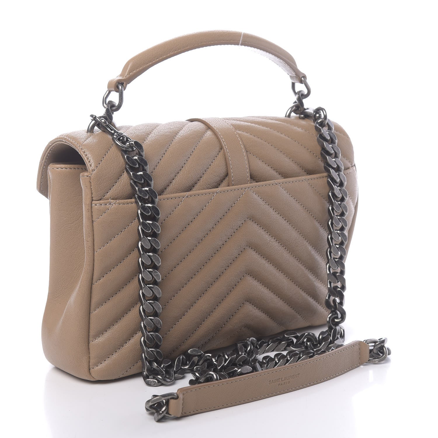 Saint Laurent Sheepskin Matelasse Chevron Monogram Medium College Bag Taupe 3 of 9