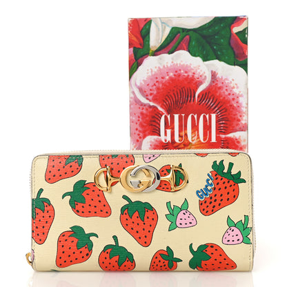 Gucci Grainy Calfskin Strawberry Zumi Zip Around Wallet Ivory Red 10 of 10