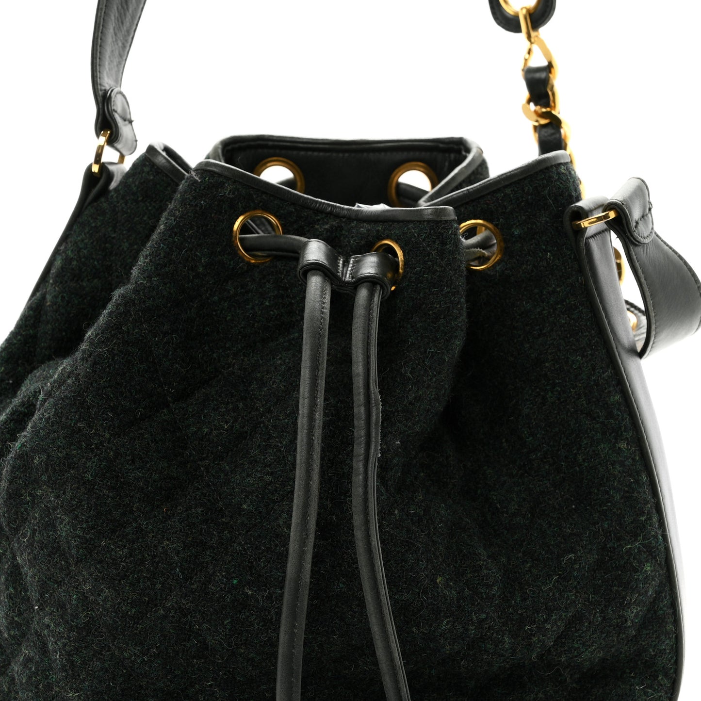 Calfskin Tweed Medium CC Chain Bucket Drawstring Bag Green