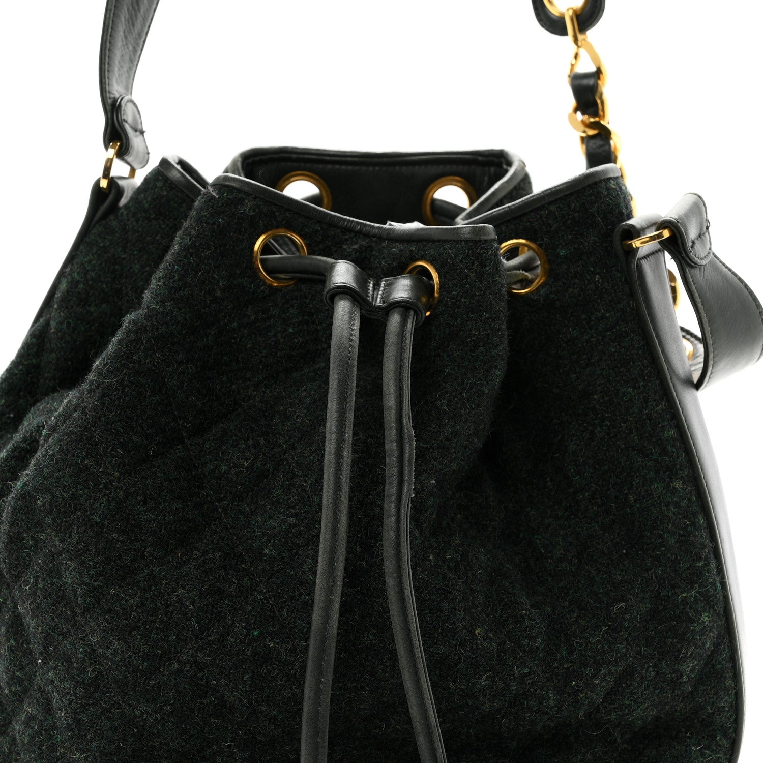 Chanel Calfskin Tweed Medium CC Chain Bucket Drawstring Bag Green 10 of 12