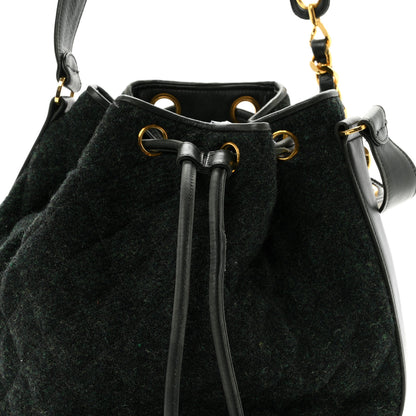 Chanel Calfskin Tweed Medium CC Chain Bucket Drawstring Bag Green 10 of 12