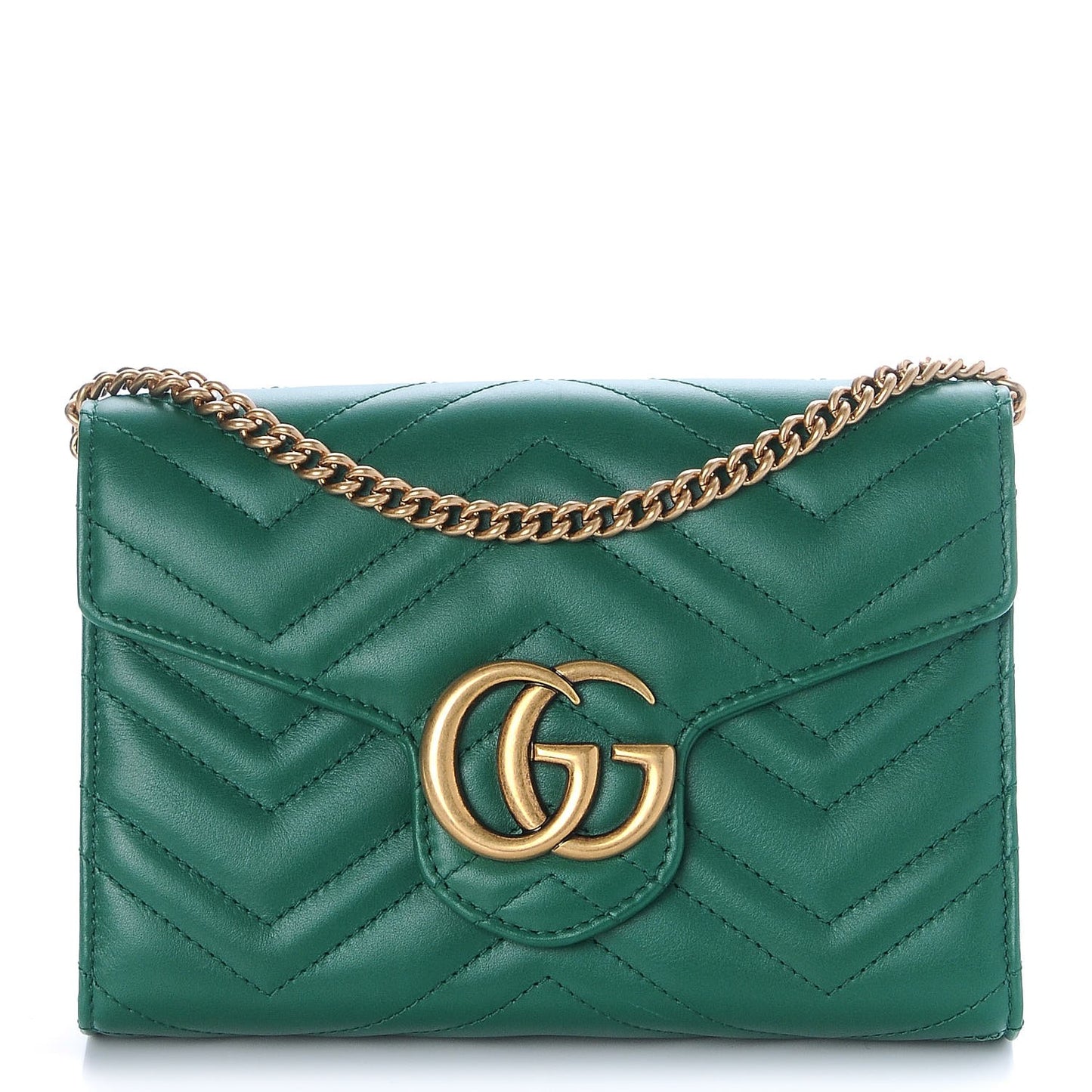 Calfskin Matelasse GG Marmont Chain Wallet Emerald Green