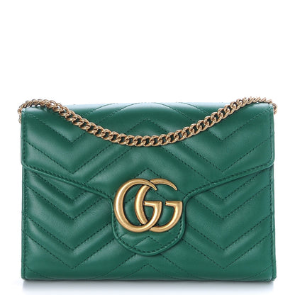 Gucci Calfskin Matelasse GG Marmont Chain Wallet Emerald Green 1 of 7