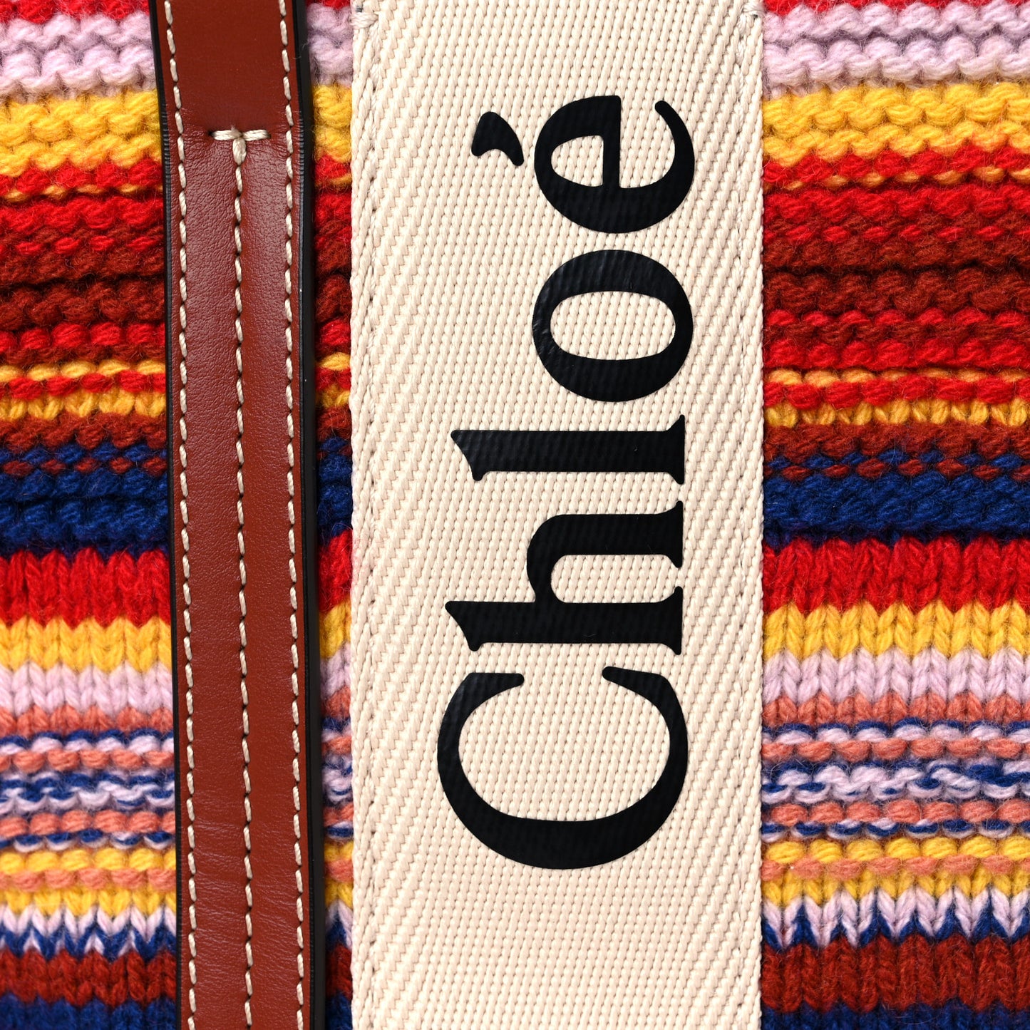 Knit Calfskin Medium Woody Ribbon Tote Red Multicolor