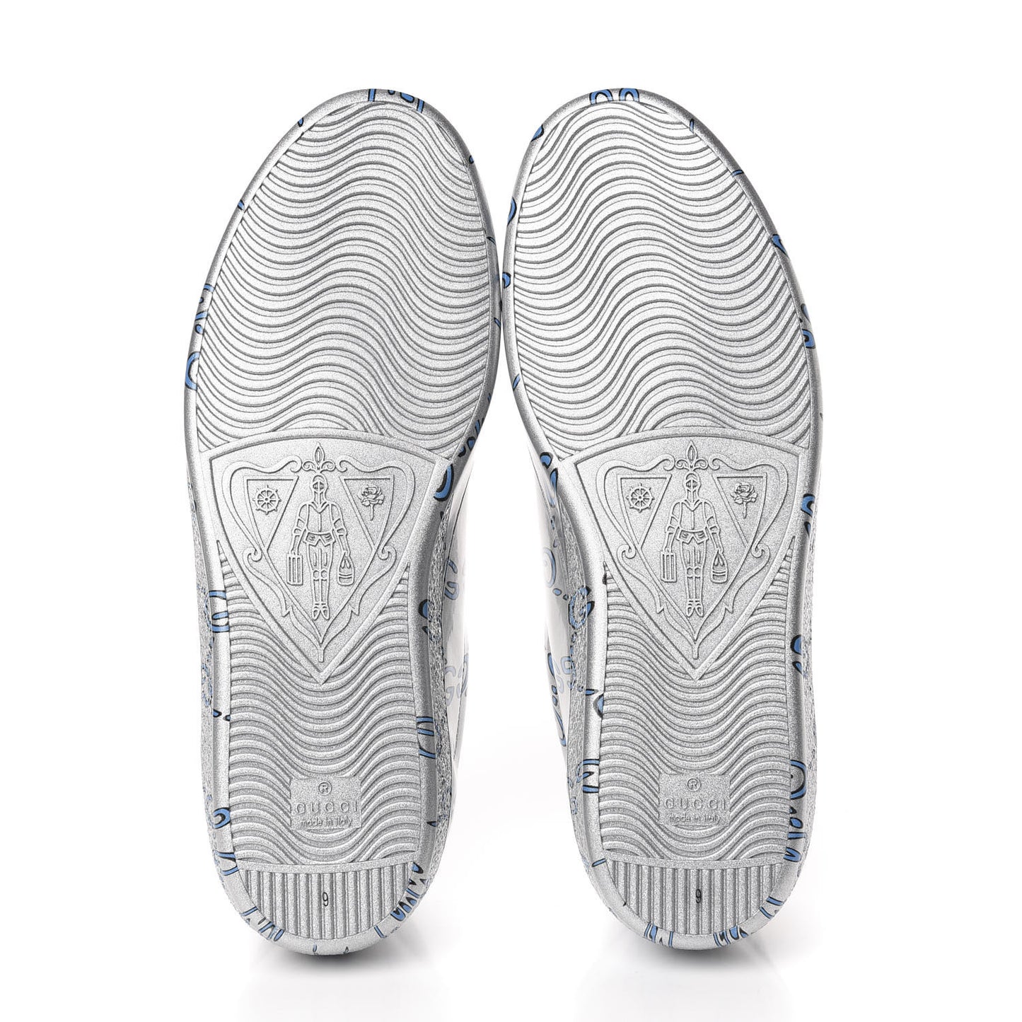 Miro Rubber Wax GucciGhost Print Mens New Ace Sneakers 9 Silver