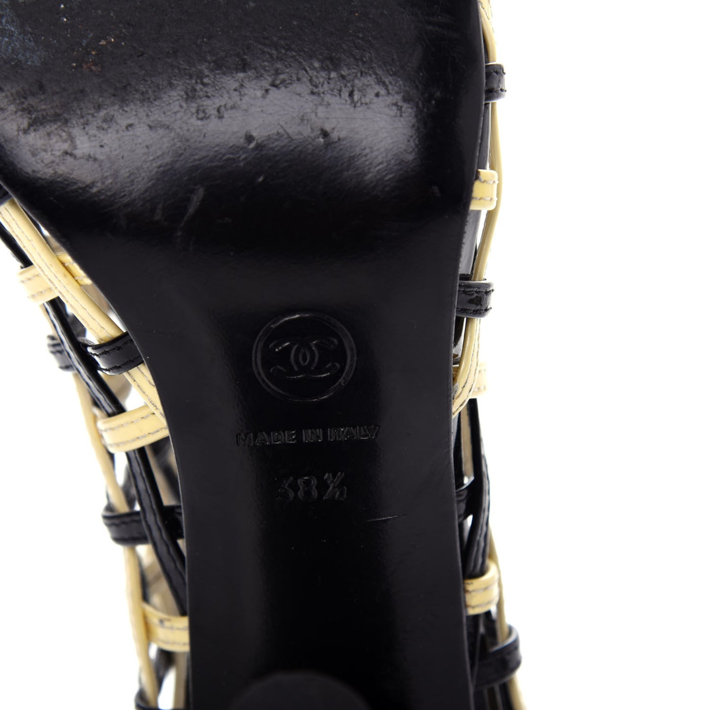 Patent Woven CC Cage Sandals 38.5 Black Ivory