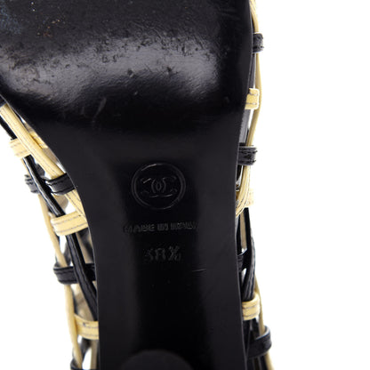 Chanel Patent Woven CC Cage Sandals 38.5 Black Ivory 9 of 10