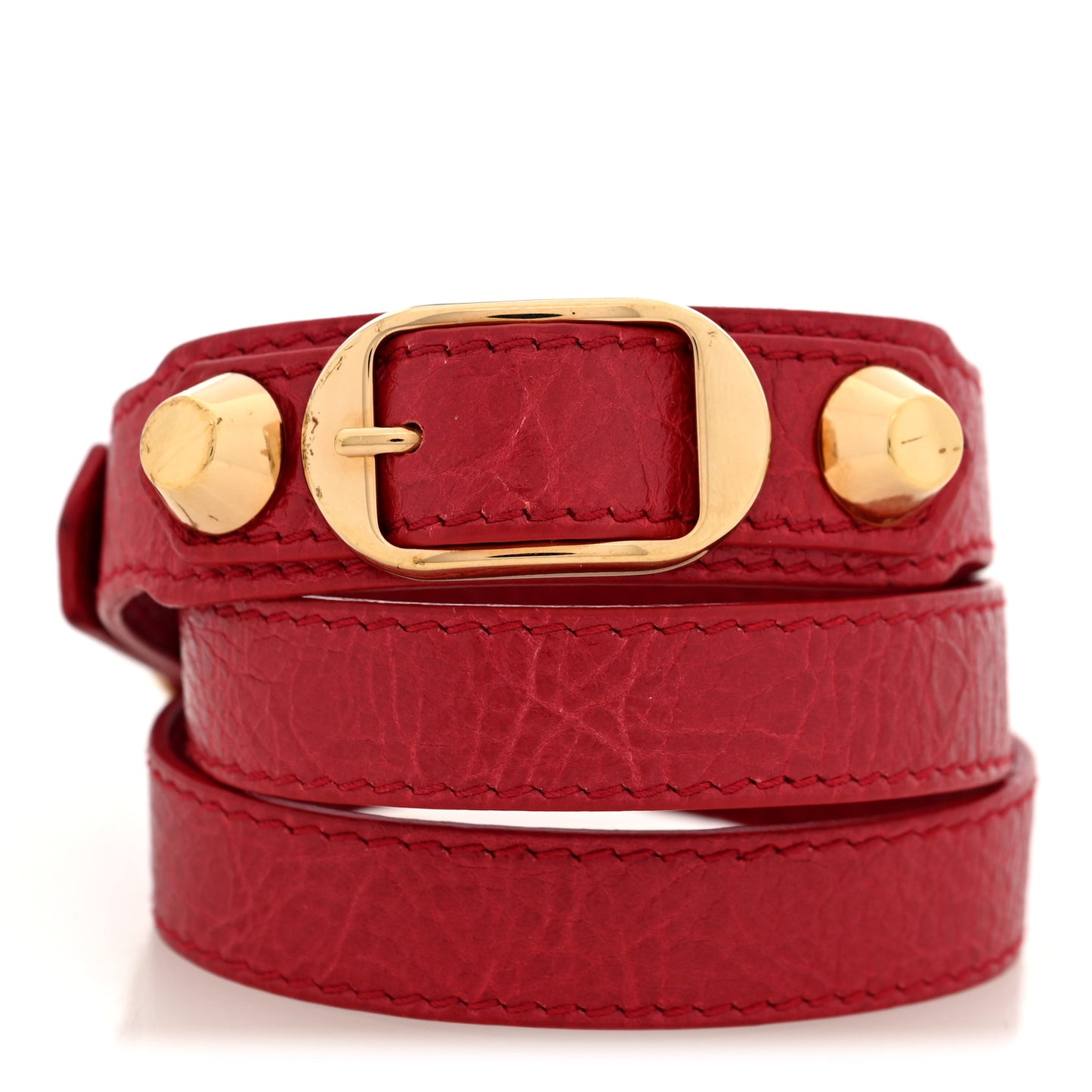 Agneau Giant 12 Gold Hardware Triple Tour M Bracelet Rouge Sapphire