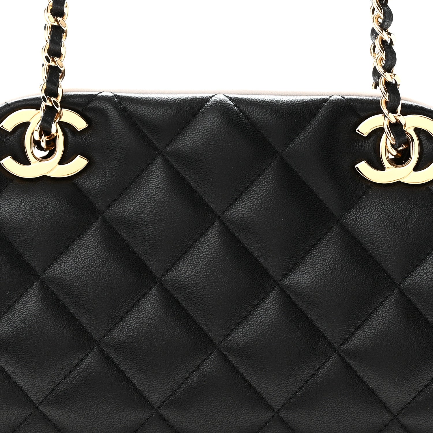 Chanel Lambskin Quilted Clutch With Chain Black White 8 of 11