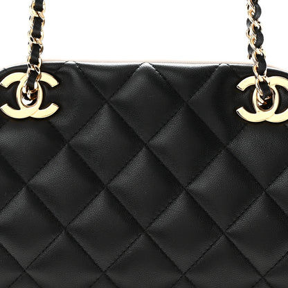 Chanel Lambskin Quilted Clutch With Chain Black White 8 of 11