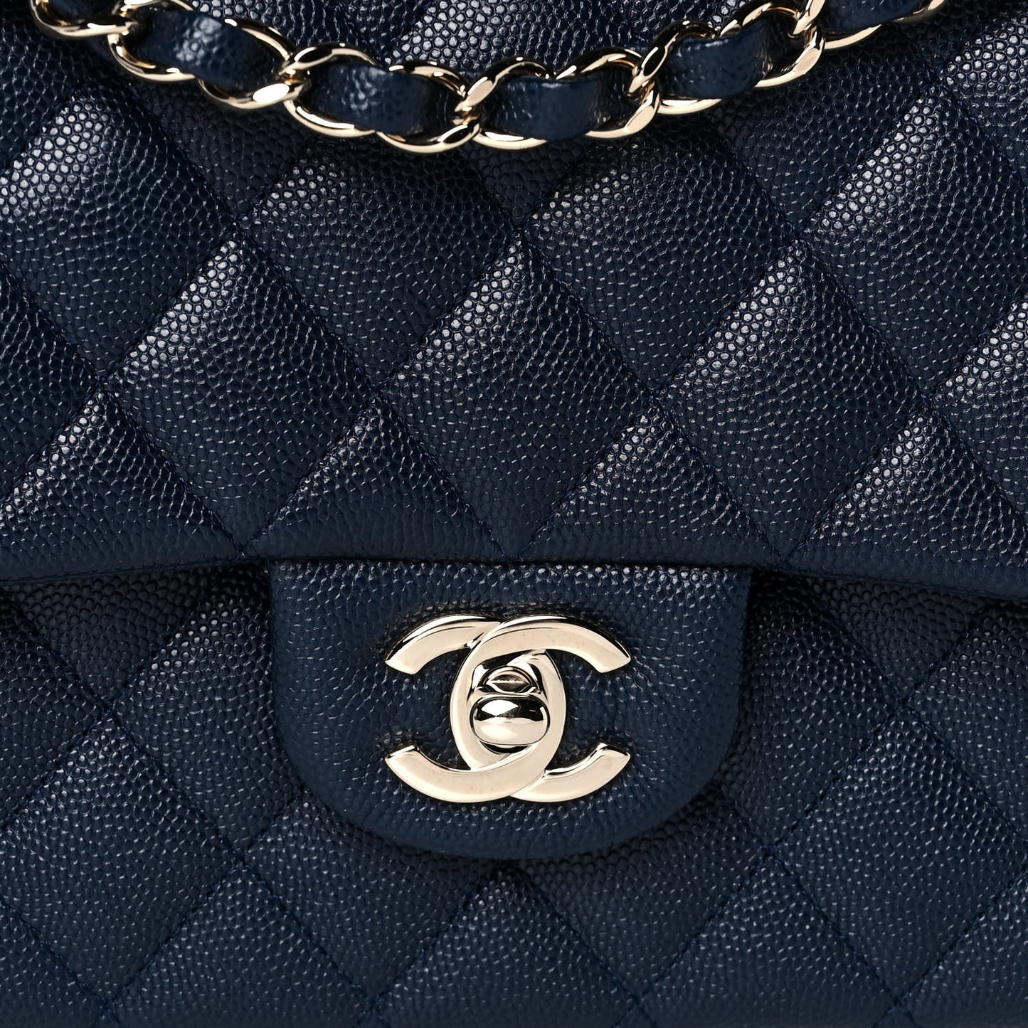 Caviar Quilted Medium Double Flap Navy