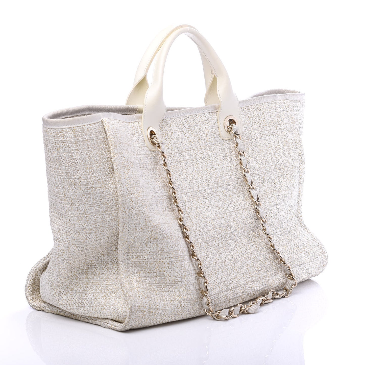 Lurex Boucle Medium Deauville Tote White