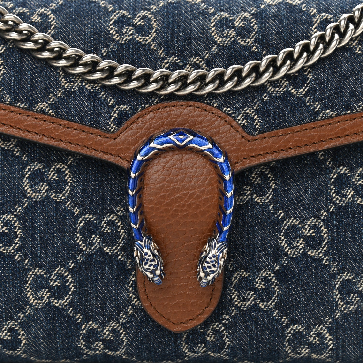 Gucci New Denim GG Monogram Dollar Calfskin Enamel Mini Dionysus Chain Wallet Blue Tea Cuir Epilog Electric Blue 8 of 11