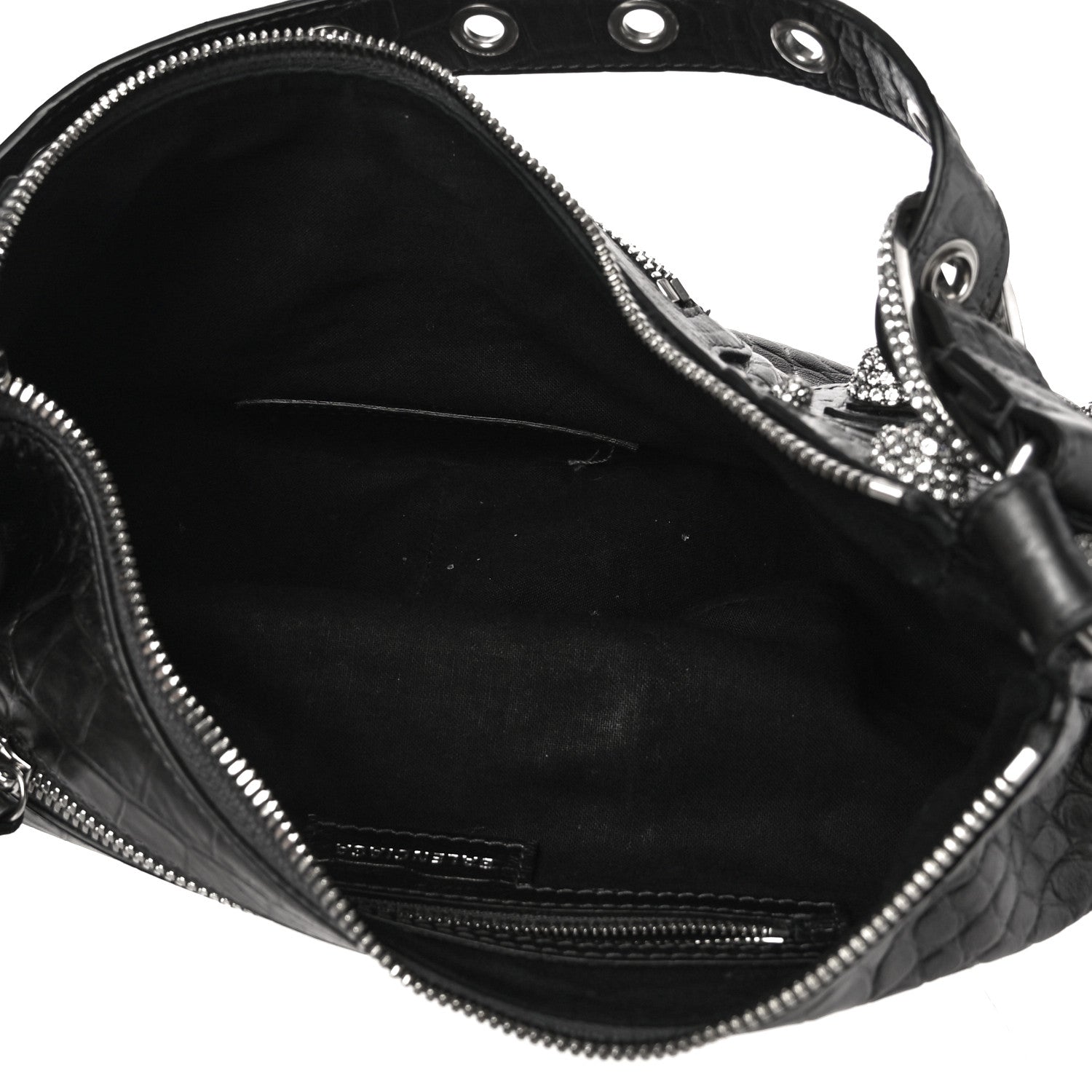 Balenciaga Metallic Calfskin Crocodile Embossed Crystal Small Le Cagole Shoulder Bag Gunmetal 5 of 12
