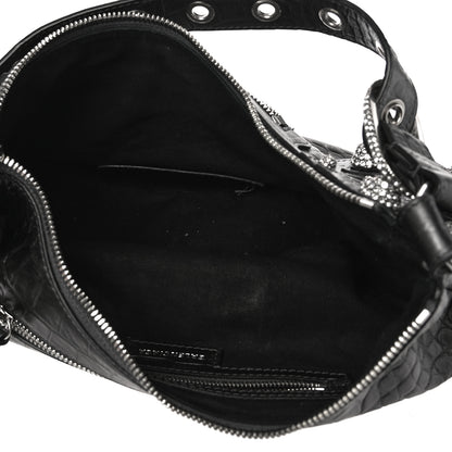 Balenciaga Metallic Calfskin Crocodile Embossed Crystal Small Le Cagole Shoulder Bag Gunmetal 5 of 12