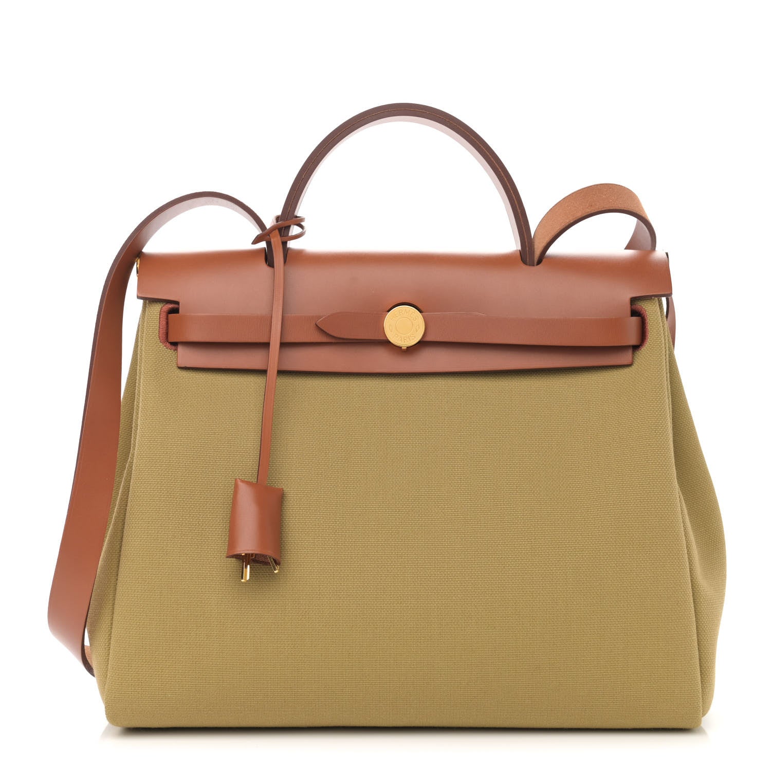Hermes Military Toile Vache Hunter Herbag Zip Retourne 31 PM Poussiere Fauve 3 of 12