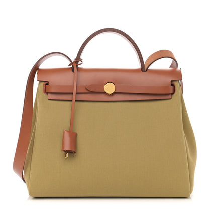 Hermes Military Toile Vache Hunter Herbag Zip Retourne 31 PM Poussiere Fauve 3 of 12