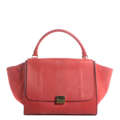 Celine Python and Suede Medium Trapeze Vermillion 1 of 10