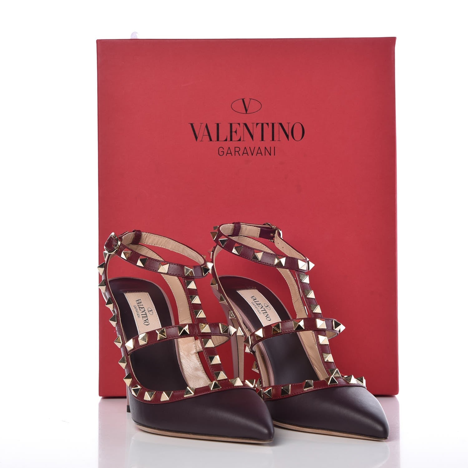 Valentino Garavani Calfskin Nappa Rockstud Ankle Strap 100mm Pumps 37.5 Griotte 8 of 8