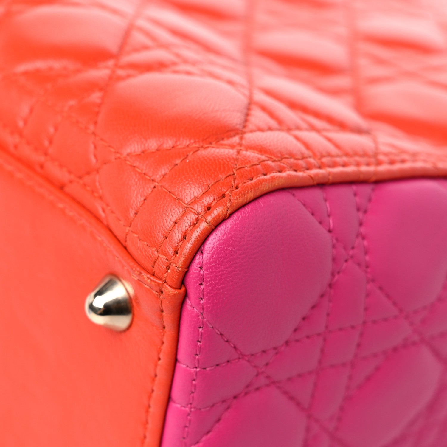 Christian Dior Lambskin Cannage Large Bi-Color Lady Dior Orange Fuchsia 11 of 17